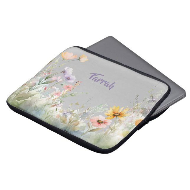 Wildflower Border Personalized Laptop Sleeve (Front Top)