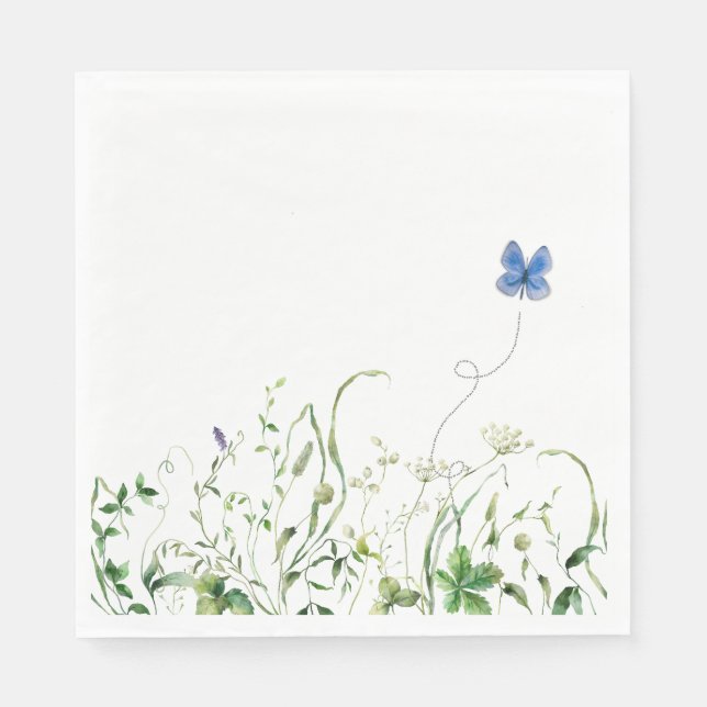 Wildflower Border With Blue Butterfly Napkin (Front)