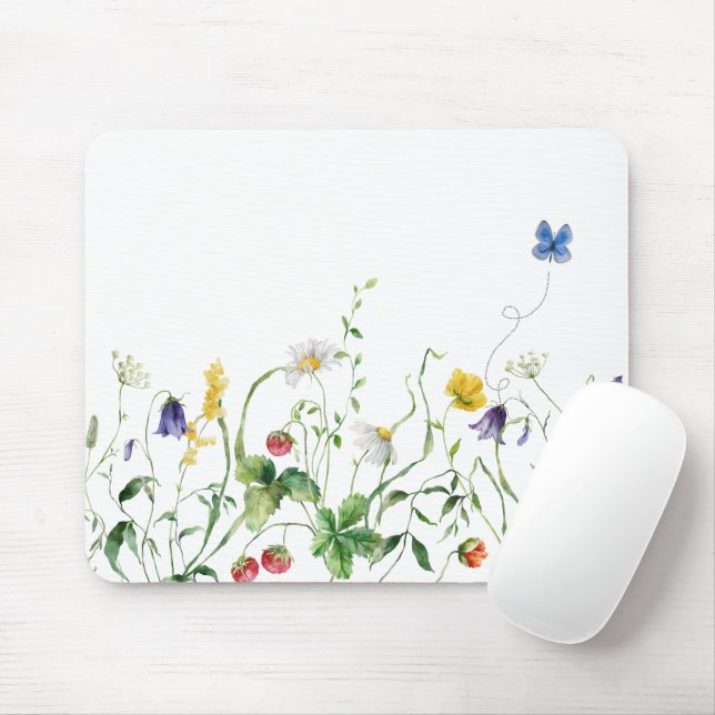Wildflower Border With Butterfly Mouse Pad (With Mouse)