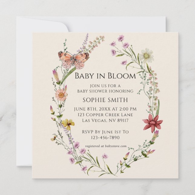 Wildflower Botanical A Baby Shower In Bloom Invitation (Front)