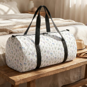 Wildflower Botanical Blue Lavender Floral Boho Duffle Bag