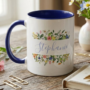 Wildflower Botanical Blue Watercolor Mug