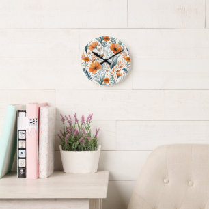 Wildflower Botanical Boho Floral Watercolor Round Clock