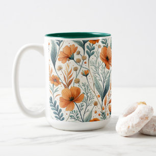 Wildflower Botanical Boho Floral Watercolor Two-Tone Coffee Mug
