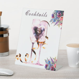 Wildflower Botanical Cocktails Wedding Tabletop Pedestal Sign