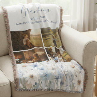 Wildflower Botanical Grandma Photo Birthday Throw Blanket