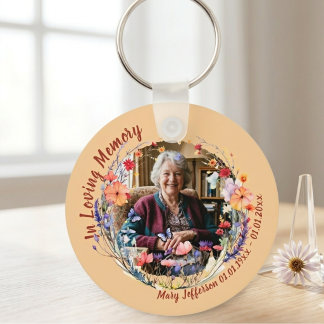 Wildflower Botanical Memorial Photo Keychain