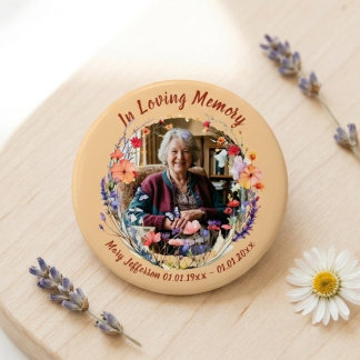 Wildflower Botanical Memorial Remembrance Photo 3 Inch Round Button