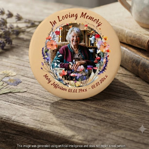 Wildflower Botanical Memorial Remembrance Photo 3 Inch Round Button