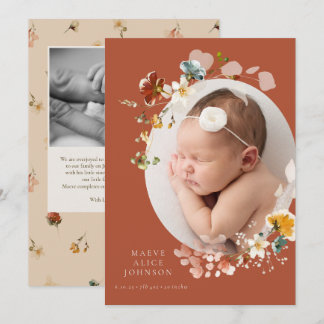 Wildflower Botanical Oval Photo Birth Announcement