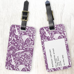 Wildflower Botanical Plum Purple Personalized Luggage Tag<br><div class="desc">Pretty floral botanical silhouettes of nature,  white foliage,  leaves and wild flowers on a purple background.  Change the contact information on the reverse.</div>