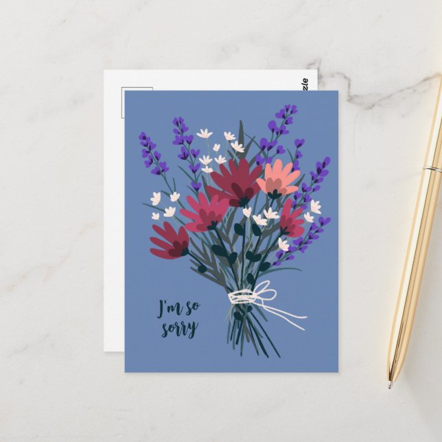 Wildflower Bouquet Condolences Sorry for Loss Postcard (Front/Back In Situ)