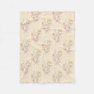 Wildflower Bouquet Floral Ribbon Striped Baby Girl Fleece Blanket
