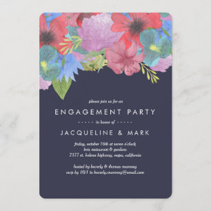 Wildflower Bouquet Navy   Engagement Party Invitation