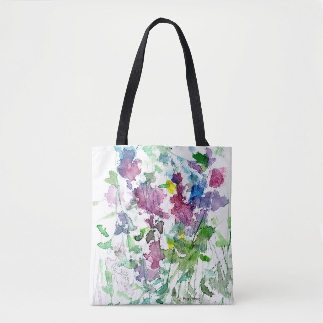 Wildflower Bouquet Red Blue Pink Watercolor Image  Tote Bag (Front)