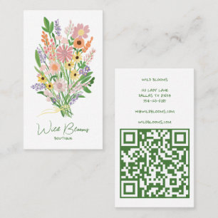Wildflower Bouquet Rustic Handmade Floral QR Code Business Card