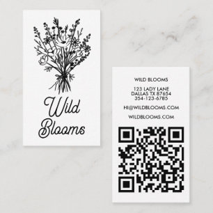 Wildflower Bouquet Rustic Minimal Floral QR code Business Card