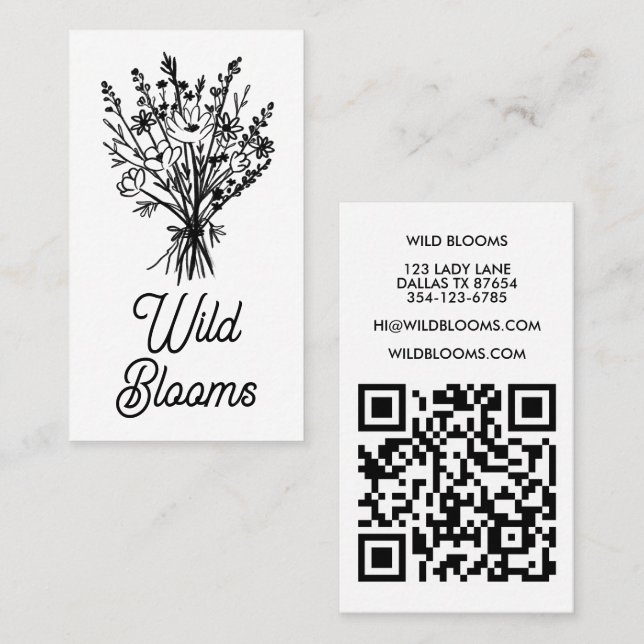 Wildflower Bouquet Rustic Minimal Floral QR code Business Card (Front/Back)