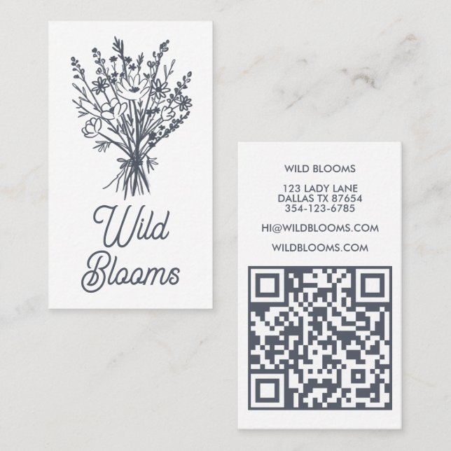 Wildflower Bouquet Rustic Minimal Floral QR code Business Card (Front/Back)