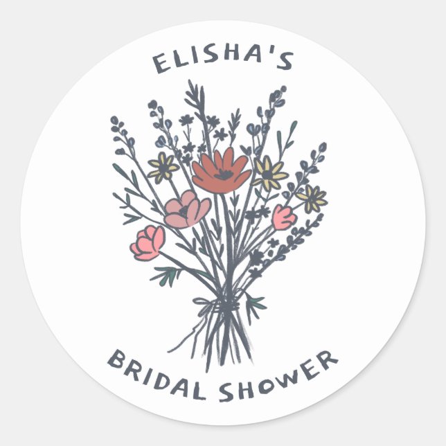Wildflower Bouquet Rustic Whimsical Bridal Shower  Classic Round Sticker (Front)