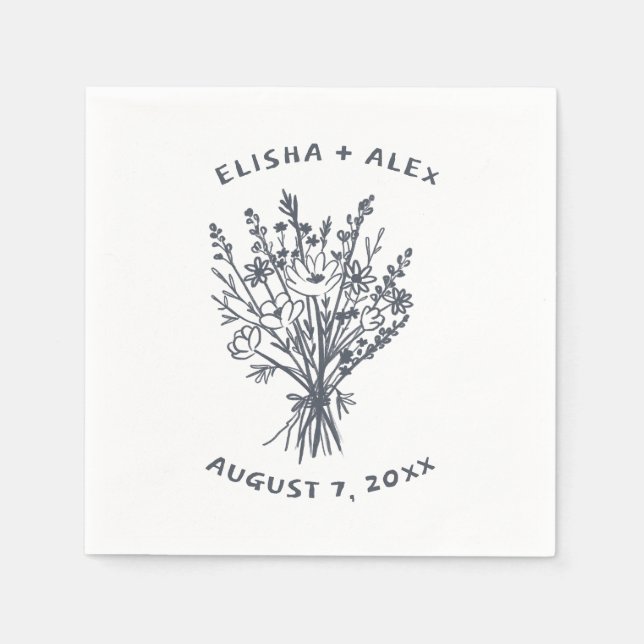 Wildflower Bouquet Rustic Whimsical Wedding Bloom  Napkin (Front)