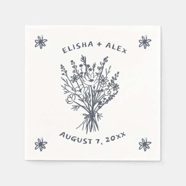 Wildflower Bouquet Rustic Whimsical Wedding Bloom  Napkin (Front)