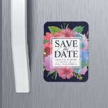 Wildflower Bouquet Save the Date Magnet<br><div class="desc">Announce your wedding in dramatically elegant style with our rich, boldly coloured save the date magnets. Design features a bouquet of watercolor wildflowers on a moody, deep midnight blue background. Your wedding details -- names, date and location -- are displayed in the centre in a modern mix of block and...</div>