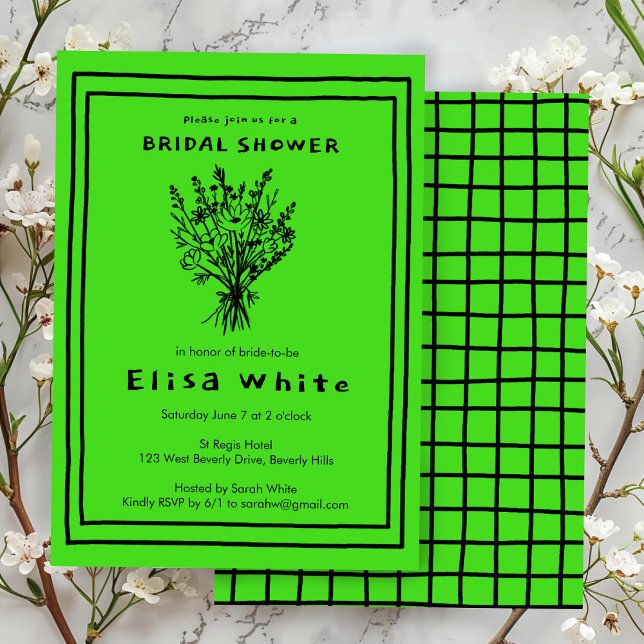 Wildflower Bouquet Whimsical Bridal Shower Bold  Invitation (Wildflower Bouquet Whimsical Bridal Shower Bold Lime Brat Neon Invitation
)