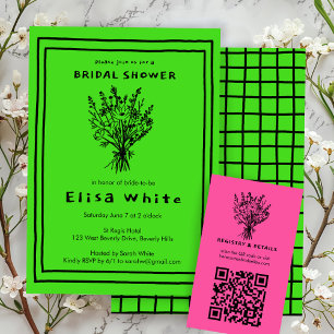 Wildflower Bouquet Whimsical QR Code Bold Bridal Enclosure Card