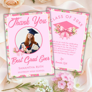 Wildflower Bow Best Grad Ever Photo Graduation Thank You Card
