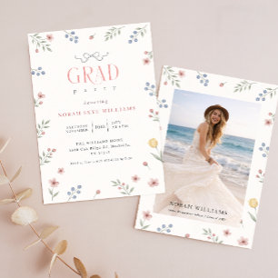 Wildflower Bow Floral Elegant Photo Graduation Invitation