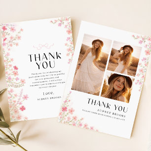 Wildflower Bow Graduate Simple Photo Graduation Thank You Card