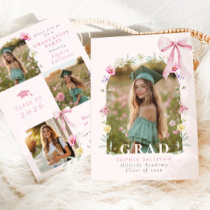 Wildflower Bow Graduation party Photo Collage Invitation