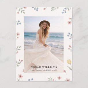 Wildflower Bow Modern Photo Graduation Thank You Postcard