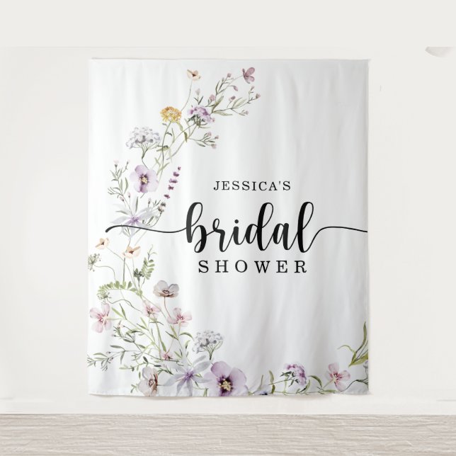 Wildflower Bridal Shower Backdrop Decor Tapestry (Front)