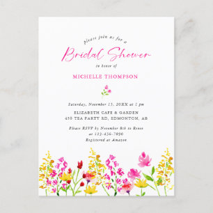 Wildflower Bridal Shower Boho Elegant Floral Invit Postcard