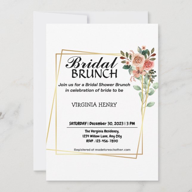 Wildflower Bridal Shower Brunch Invitations  (Front)