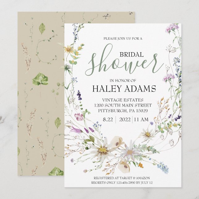 Wildflower Bridal Shower Invitation (Front/Back)