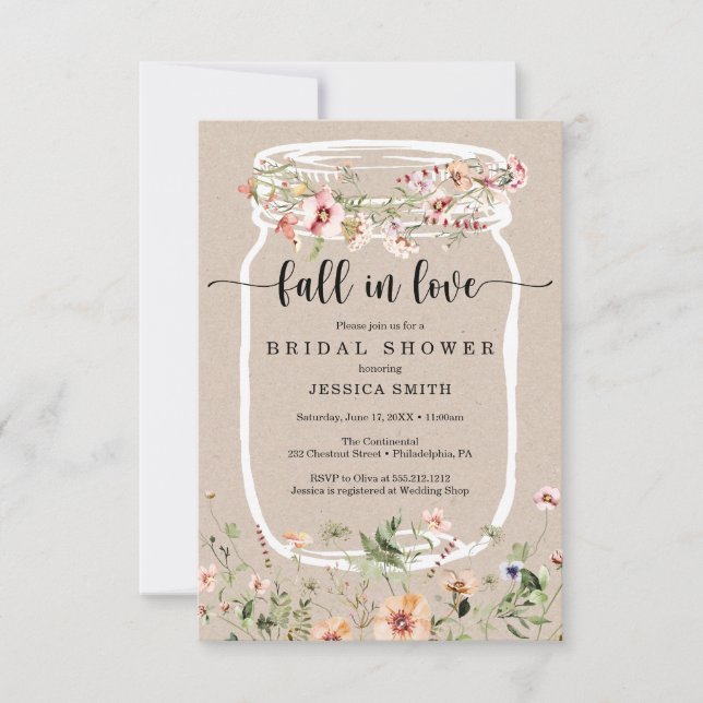 Wildflower Bridal Shower Mason Jar Pink Invitation (Front)
