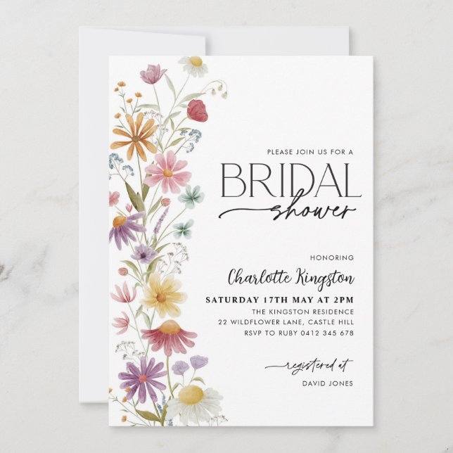 Wildflower Bridal Shower multi-coloured Floral Invitation (Front)