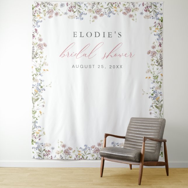 Wildflower Bridal Shower Photo Backdrop Floral Tapestry (In Situ)