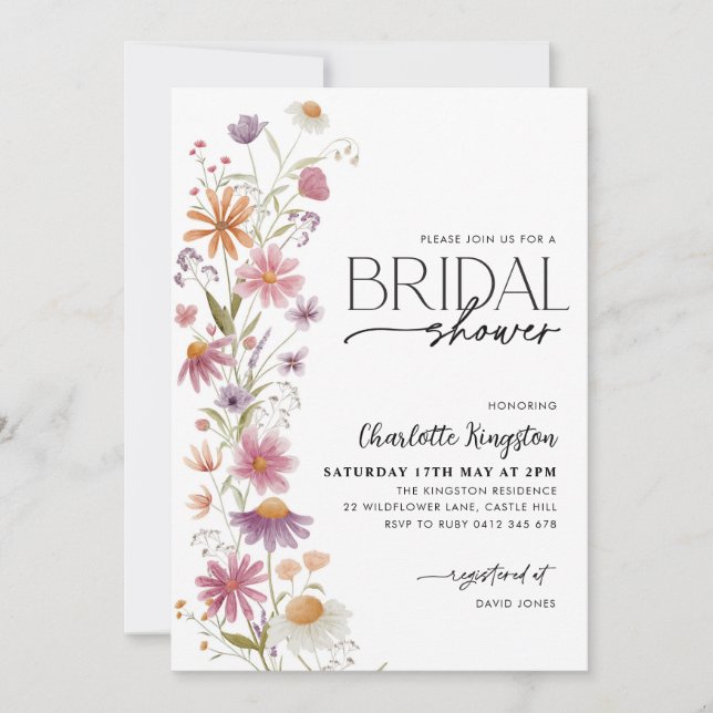 Wildflower Bridal Shower Pink Floral Invitation (Front)