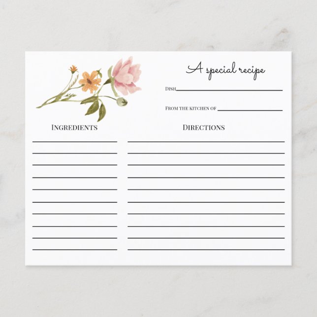 Wildflower Bridal Shower Recipe card (Front)