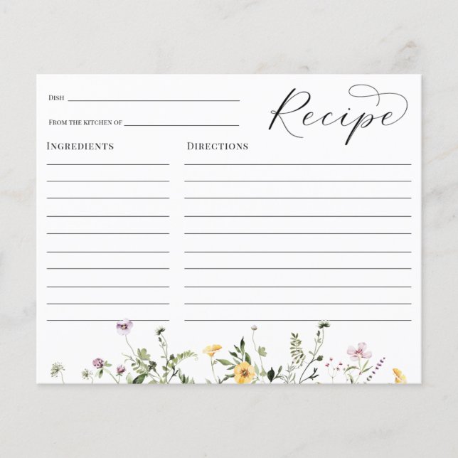 Wildflower Bridal Shower Recipe card (Front)