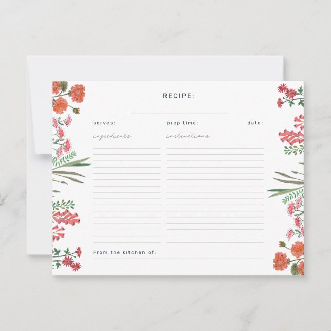 Wildflower Bridal Shower Recipe Enclosure Card (Front)