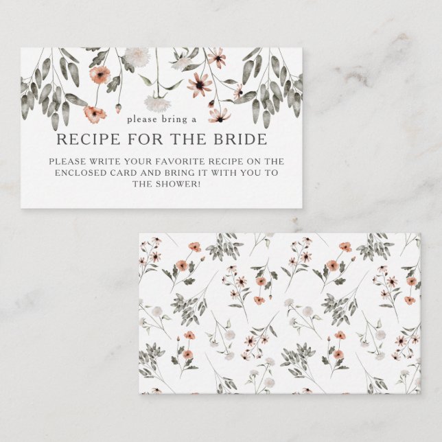 Wildflower Bridal Shower Recipe Request Enclosure Card (Front/Back)