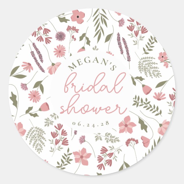 Wildflower Bridal Shower Sticker - Pink (Front)