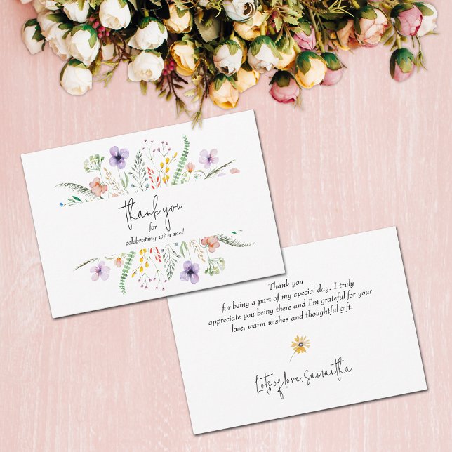 Wildflower Bridal Shower Thank You Card (Wildflower bridal shower flat thank you cards)