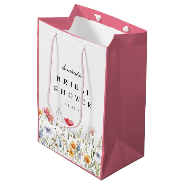 Wildflower Bridal Shower Thank You Medium Gift Bag (Front Angled)
