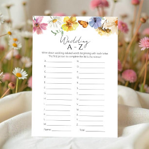 Wildflower Bridal Shower Wedding A-Z Game Card